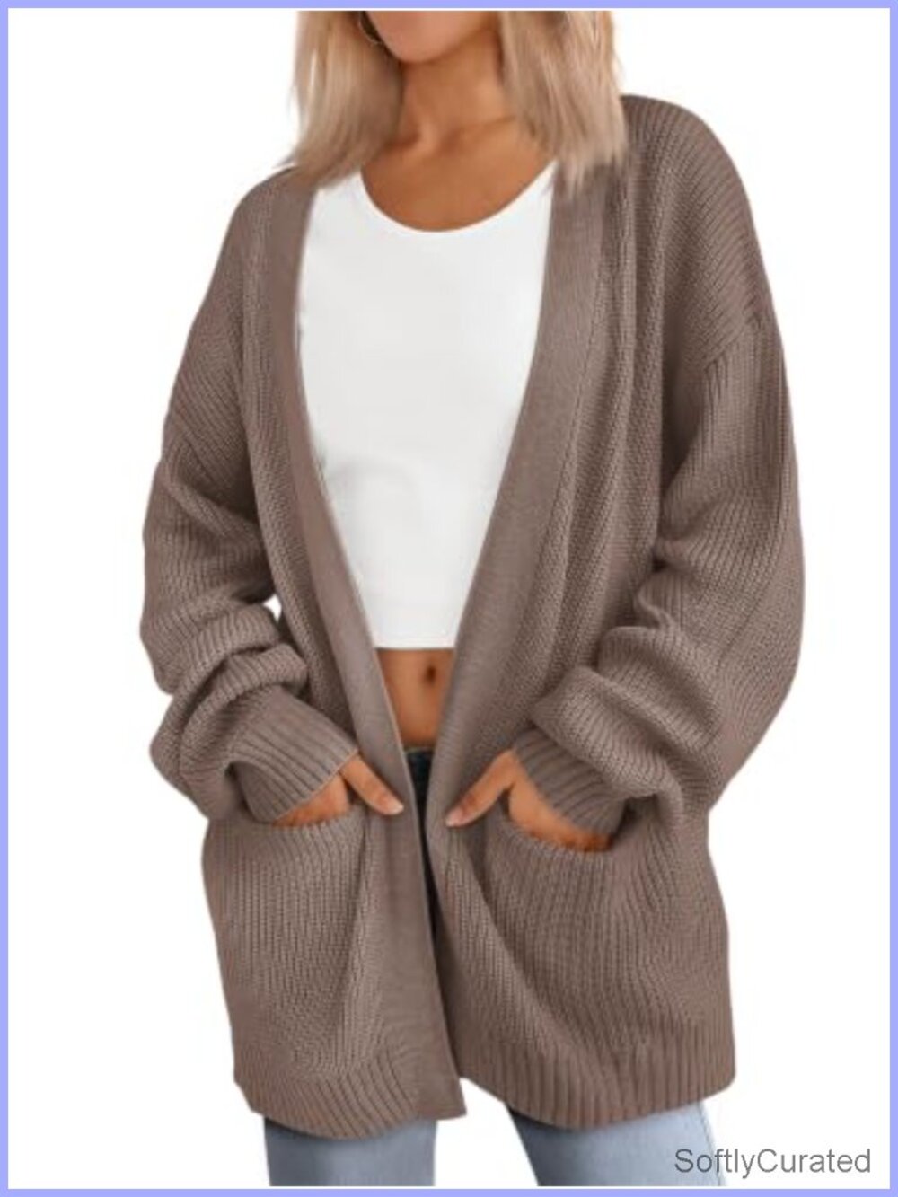 Oversized Knit Cardigan Sweater with Pockets V-Neck Button Long Sleeve